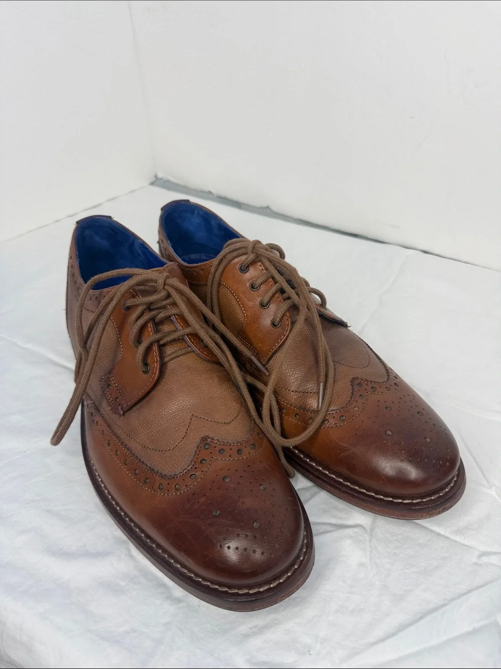 TED BAKER CASSIUS CONTRAST TEXTURE DERBY BROGUES IN TAN